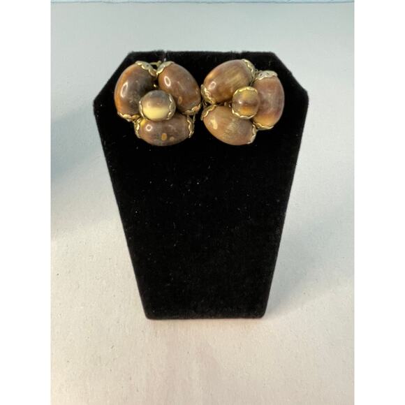 Vintage Vogue Necklace Clip On Earring Set Gold Tone Beaded Beachy Coastal - Picture 3 of 10